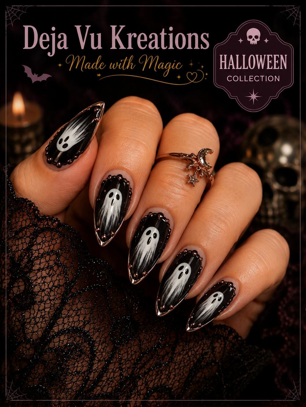 COMING SOON!! 24 Piece Haunted Ghost Halloween Press On Medium Almond Nails